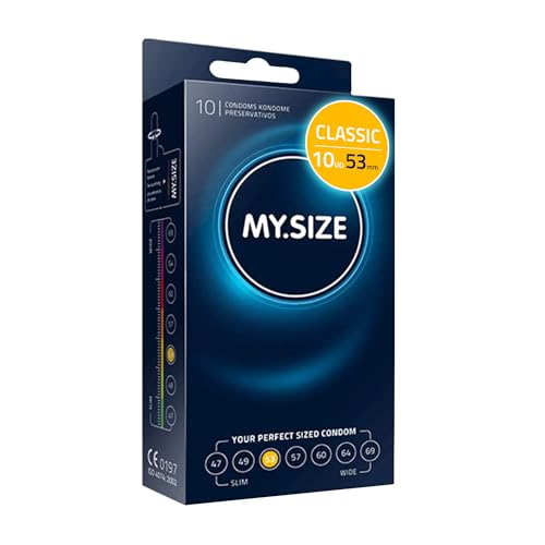 MY.SIZE Classic Condones talla 3 I Ancho 53 mm I Paquete estándar 10 unidades I Preservativos premium extra delgados I Condones ultra sensibles y delicados I Grosor 0,07 mm I Condones veganos