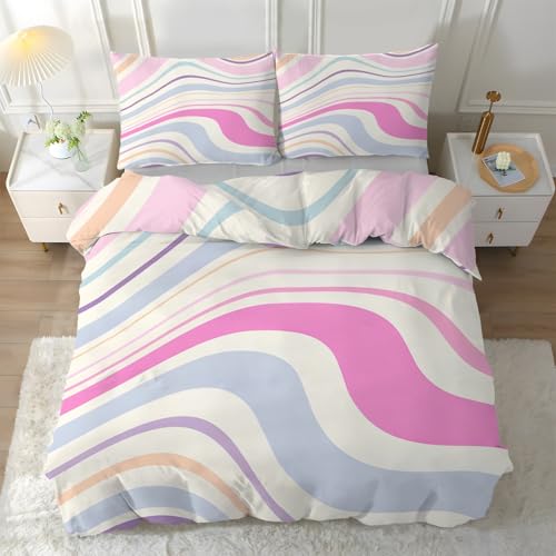Funda Nordica Cama 105 Línea, Ropa de Cama Geometría 3 Piezas - Funda Edredon 200x200 Abstracto de Microfibra Suave con 2 Fundas de Almohada 50x75 cm, con Cremallera Y-263