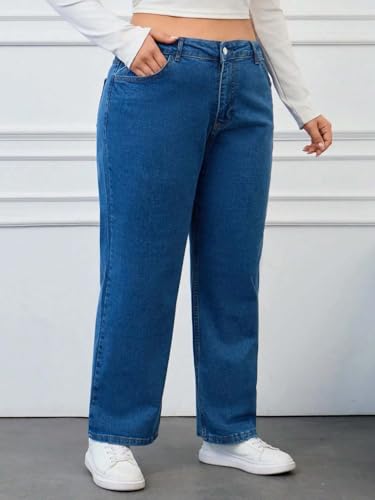 Image of KOTTY Plus Size Women's High Waist Straight Denim Jeans Comfortable Wear for Work Casual Use