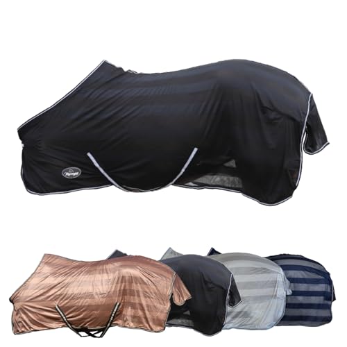 Marengos - Fliegendecke mit Kreuzgurt Economic – Schutz vor Insekten & Plagegeistern – Ekzemerdecke inkl. großem Schweiflatz – Verstellbarer Kreuzgurt – Pferdedecke in Schwarz – 165 cm