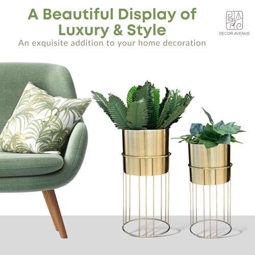 Image of Decorative Gold Metal Planters with Stand for Living Room Modern Indoor Planters and Flower Pots Set of 2 (Gold - Medium & Small)