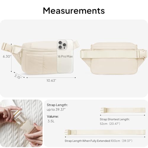 Image of TOPEAST Waist Pack 3.5L Fanny Packs with Water Bottle Holder, Large Capacity Travel Belt Purse Anti-Theft RFID Blocking, Beige Fluffy Crossbody Sling Bag for Hiking Walking