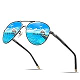  BOYOU Retro Vintage Polarisierte Sonnenbrille Pilotenbrille mit Federscharnier für Herren und Damen UV400 Gläser - Blau