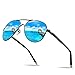 Produktbild BOYOU Retro Vintage Polarisierte Sonnenbrille Pilotenbrille mit Federscharnier für Herren und Damen UV400 Gläser - Blau