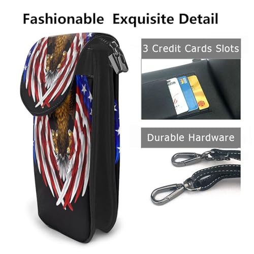 USA Flag Patriotic Eagle Women's mobile phone crossbody bag, lightweight wallet and waist bag, perfect for everyday travel.2