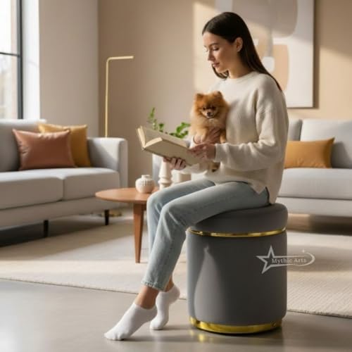 Image of Ottoman Stool for the Living Room Ottoman Pouffes for Sitting, Puffy Stool for Living Room Dressing Table Stool Grey