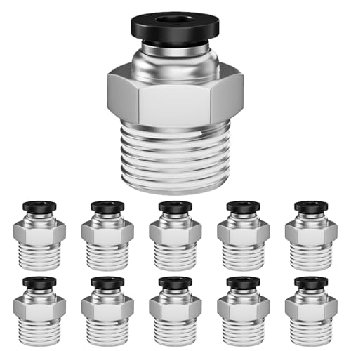 Lot de 10 tubes de raccordement pneumatique de 4 mm DE x 1/4 BSP filetage extérieur à fermeture rapide, adaptateurs de conduite d'air, raccords droits à emboîtement (PC4-02) (4 mm -(1/4))