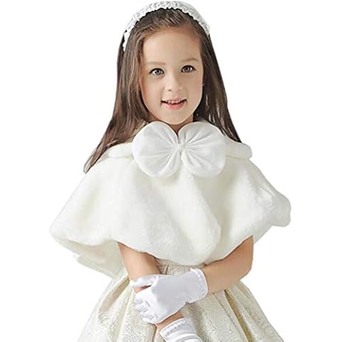 Alltops PHCLEhot Flower Girl Faux Fur Shrug Shoulder Cape Wrap Shawl for 1-14Y Beige White Cover