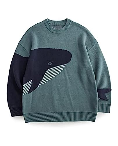 Aelfric Eden Mens Whale Print Pullover Sweaters Vintage Casual Knit Sweater Streetwear Oversized Tops