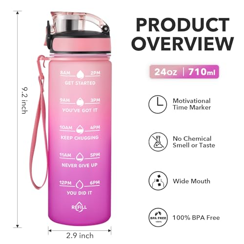 Image of Enerbone 24 oz Water Bottle, Leakproof BPA & Toxic Free, Motivational Water Bottle with Times to Drink and Straw, Fitness Sports Water Bottle with Strap for Office, Gym, Outdoor Sports