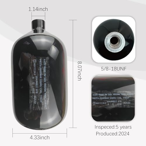 DOT 68/4500 Paintball Tank,68ci hpa Tank,pcp Tank 4500 psi,Paintball co2 Tank 5/8-18UNF Thread Paintball/pcp air Tank Carbon Fiber Tank(Only Tank Without hpa Regulator)