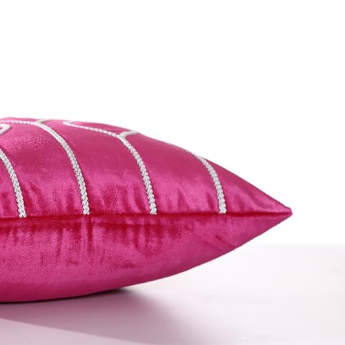 Image of Home - The Best is for You Luxurious Pink Velvet Cushion Covers Embroidered - Set of 2, 16x16 Inch