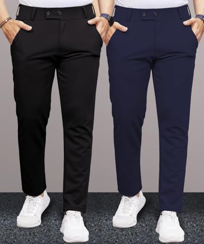 Image of Men's Slim Fit Lycra Formal Trousers Combo | Stretchable Smart Casual Pants for Office Wear | Mid-Rise Flat Front Stylish Chinos