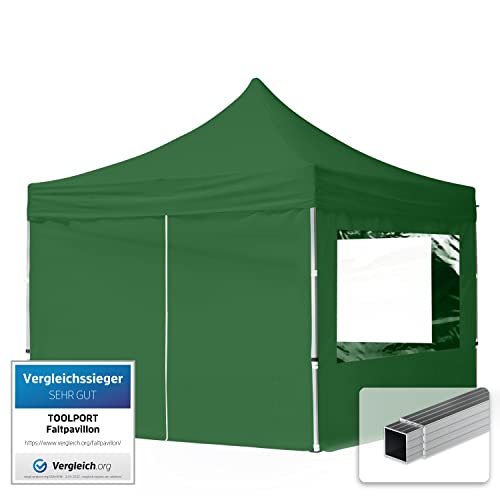 TOOLPORT Faltpavillon Faltzelt Pavillon 3x3m - 4 Seitenteile Aluminium 32mm Partyzelt 700N grün