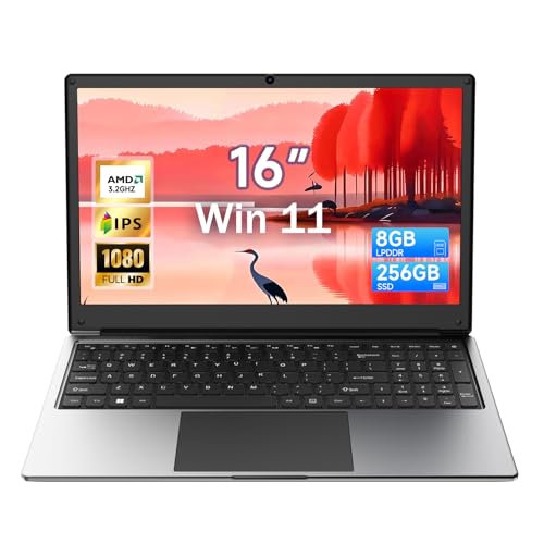 Image of 16 inch Laptop Computer,8GB RAM 256GB SSD Storage Laptop PC,with AMD A9 Processor(up to 3.2GHz),IPS FHD Display,Win11 Pro,Students & Work Notebook Computer,9000mAh Battery,Cooling System