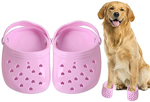 ZQSM Chaussures pour Chien, Sandales en Maille Respirantes en Forme de cœur, Semelle antidérapante Souple et Confortable pour l'été, Chaussures Ajustables pour Chien (Rose) Cover
