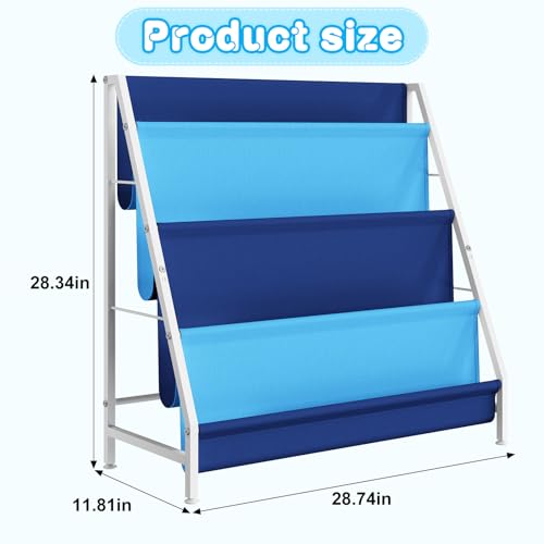 Image of Aokitsink Kid Bookshelf for Kids Rooms, 4-Tier Blue Montessori Bookshelf,Toddler Children Bookshelf,Metal Kid's Book Storage Organizer for Boys Room Furniture Playroom Kindergarten