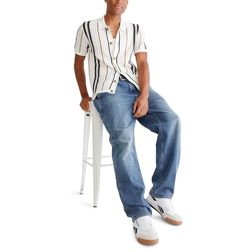 AEROPOSTALE Men's Striped Open-Knit Buttoned Sweater Polo, Beige4