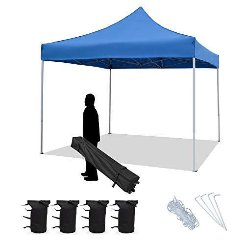 Flamaker Outdoor Canopy Tent Ez Pop Up Canopy 10x10 Instant Tent for Parties Removable Canopy with Roller Bag, Bonus 4 Weight Bags(Blue)