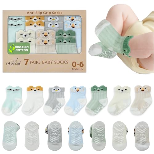 Image of infancie Organic Cotton Baby Socks 0-6 Months Soft for Infants, Comfortable and Breathable, Newborn Socks for Girls & boys Gentle Fit, Lightweight and Cozy for Daily Wear Animal Design