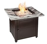 Endless Summer, The Duvall, 30" Square Outdoor Propane Fire Pit, Includes White Fire Glass, Table In
