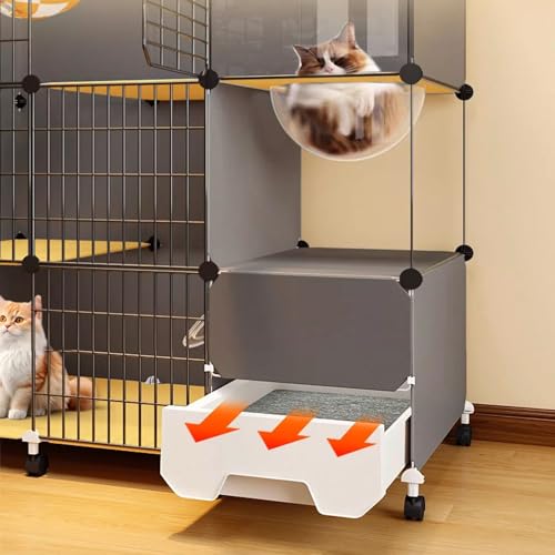 Cage pour chats avec bac à litière résolvant le manque d'espace