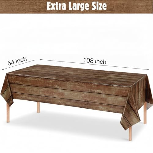 Image of Irenare 12 Pcs Brown Wood Grain Tablecloths Rustic Plastic Table Covers for Rectangle Table, Vintage Farmhouse Tablecloth Decorations for Western Barn Birthday Wedding (54 x 108 Inches)