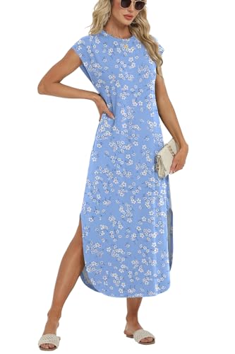 HiMONE Beach Vacation Dresses for Women 2025 Sundress Cap Sleeves Casual Maxi Beach Dress with Pockets XS-2XL