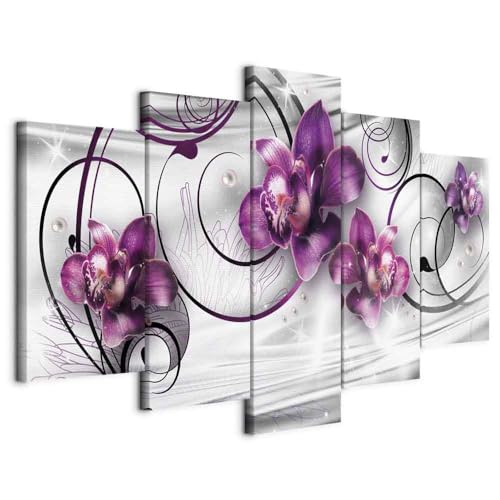 Décoration murale salon avec grand tableau fleurs violettes 150x75