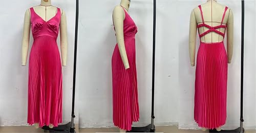 Image of Recious Womens Sexy Sleeveless Deep V Neck Satin Pleated Ruffles Bodycon Party Clubwear Dress