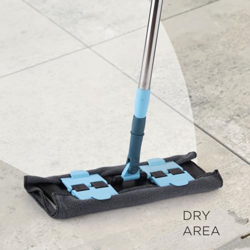 Image of Homeor Multi-Purpose Microfiber Flat Mop with 1 Extra Refill for Dry & Wet Cleaning, 360 Degree Rotating Head and Telescopic Handle, Suitable for Floor, Glass, Ceiling and Walls, 14 Inch, Blue