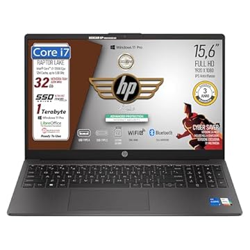 HP 250 G10, PC Portatile CPU Intel Core i7-1355U 13th 10 Core, fino a 5GHz, RAM 32GB, SSD 1Tb, Display 15.6" FHD, Wi-Fi 6, BT, WebCam, HDMI, Win 11Pro, cybersaver, Pronto all'Uso, 3 anni di garanzia