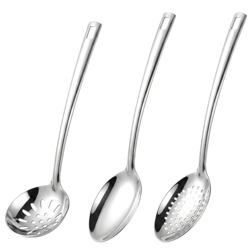 2Pcs Stainless Steel Serving Spoon, Serving Spoon for Mixing and Serving, Dishwasher Safe Kitchen Cooking Spoon, Slotted Spoon for Home (3pcs)