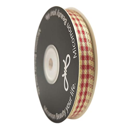 Micomon Red and Tan Gingham Ribbon Buffalo Ribbon Checkerd Ribbon 25 Yards Each Roll 100% Polyester (3/8