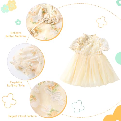 Toddler Girl Chinese Cheongsam Dress Floral Prints Summer Short Sleeves Hanfu Dresses Little Girl Summer Sundress 1-8T2