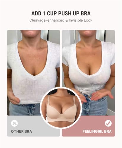 Image of FeelinGirl Wireless Push Up Bra Full Support Lift Balconette Seamless | No Underwire Tshirt Bra, Full Coverage, Back Smoothing, No Show Comfy Bra for Deep V Clothes