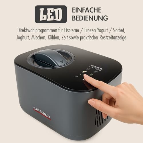 GASTROBACK Mini Eismaschine mit Kompressor 2-in-1 Eis und Joghurtmaschine für Zuhause 100 Watt Eiscreme Maschine/Ice Cream Machine und Joghurt Maker Yogurt, Sorbet und Speiseeisbereiter für Profi – Bild 4