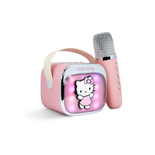 Hello Kitty Mini haut-parleur de karaoké LED sans fil avec microphone Bluetooth Rose Changement de couleur