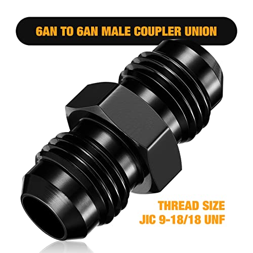 SYKRSS 6AN to 6AN Male Flare Coupler Union Straight Fuel Hose Adapter Fitting Aluminum 2 PCS — view 2