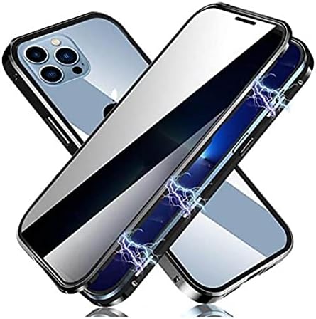 ZUHERA for Double Sided Glass Protected Metal Bumper Anti Spy Privacy Screen Phone Case for iPhone 13 12 11 Pro Max Mini 6 7 8 Plus X XS XR,Black,for iPhone 13 Mini