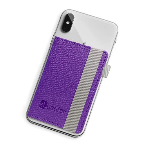 Image of Stick-On Phone Wallet for Back of iPhone or Android Case | 6 Sleeve Credit Card Holder - Pocket for Cards, Money & ID - Built-in Stand - Waterproof Material - Travel, Work & Life-Proof (Purple)