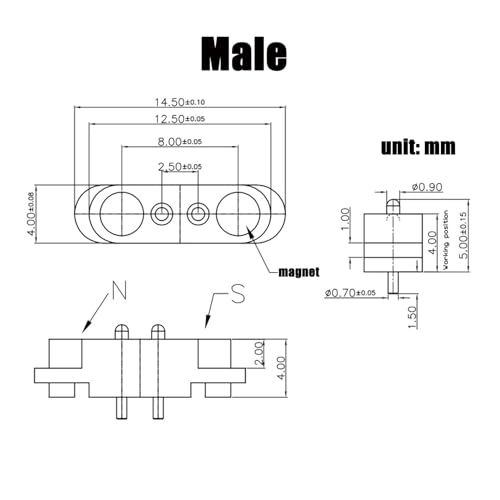 Image of 2 Pair Magnetic Pogo Pin Connector, 2 /3 /4 /5P 2A Pogopin Magnetic Connector Male+Female 2.54 /2.5 MM Through Holes Spring Loaded Connectors DC Power Socket DC Power Charge Probe Connector (2Pin)