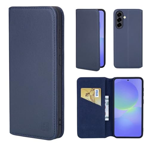32nd Klassische Serie 2.0 - Lederhülle Hülle Cover für Samsung Galaxy A36 5G / Galaxy A56 5G, Echtleder Hülle Mit RFID-Blockierung Kartensteckplatz, Magnetverschluss & Standfuß - Marineblau
