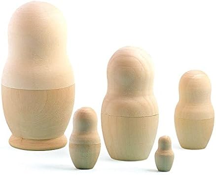 Set of 5 Unfinished Wooden Nesting Dolls DIY Craft Blanks Painting