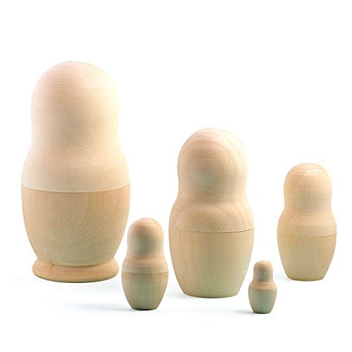 Bestpysanky Set Of 5 Blank Unpainted Unfinished Wooden Nesting Dolls 5.75 Inches #TOP1