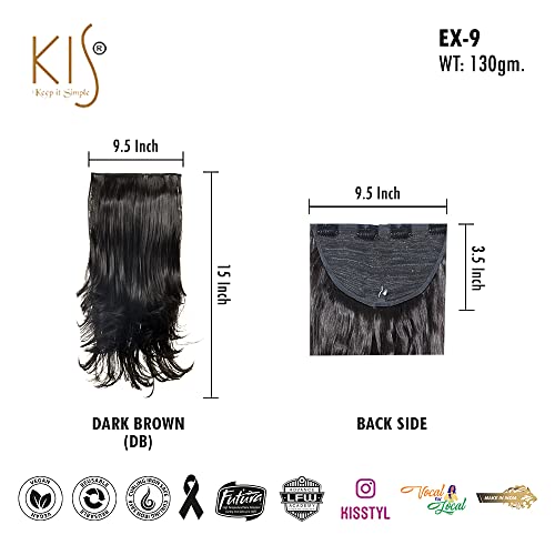Image of KIS Synthetic Wavy Hair Extensions with 4 Clip-in for Women, Dark Brown | 15 Inches, Natural, Soft Heat Resistant Hair, Thick Washable Reusable, Artificial Hair Clip on Extension for Bridal, Wedding