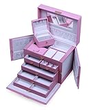 SHINING IMAGE HUGE PINK LEATHER JEWELRY BOX / CASE / STORAGE / ORGANIZER WITH TRAVEL CASE AND LOCK