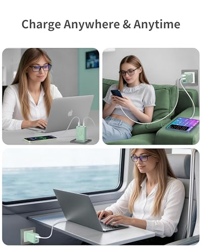 Image of 65W GaN Fast Charger Block,3-Port USB C Wall Charger,Compact Foldable Design, Compatible with iPhone 16 /15 Series,Galaxy S25 /S24 Ultra(Green)