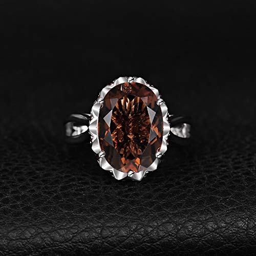 JewelryPalace Huge Oval Shape 5.7ct Genuine Smoky Quartz Cocktail Rings for Her, 14K White Gold Plated 925 Sterling Silver Ring for Women, Natural Gemstone Jewelry Sets Rings 8 by JewelryPalace - Image 3