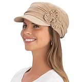 Collections Etc Stylish and Comfortable Side Embellished Hat, Shirring Details, Flowers, Elastic Sand